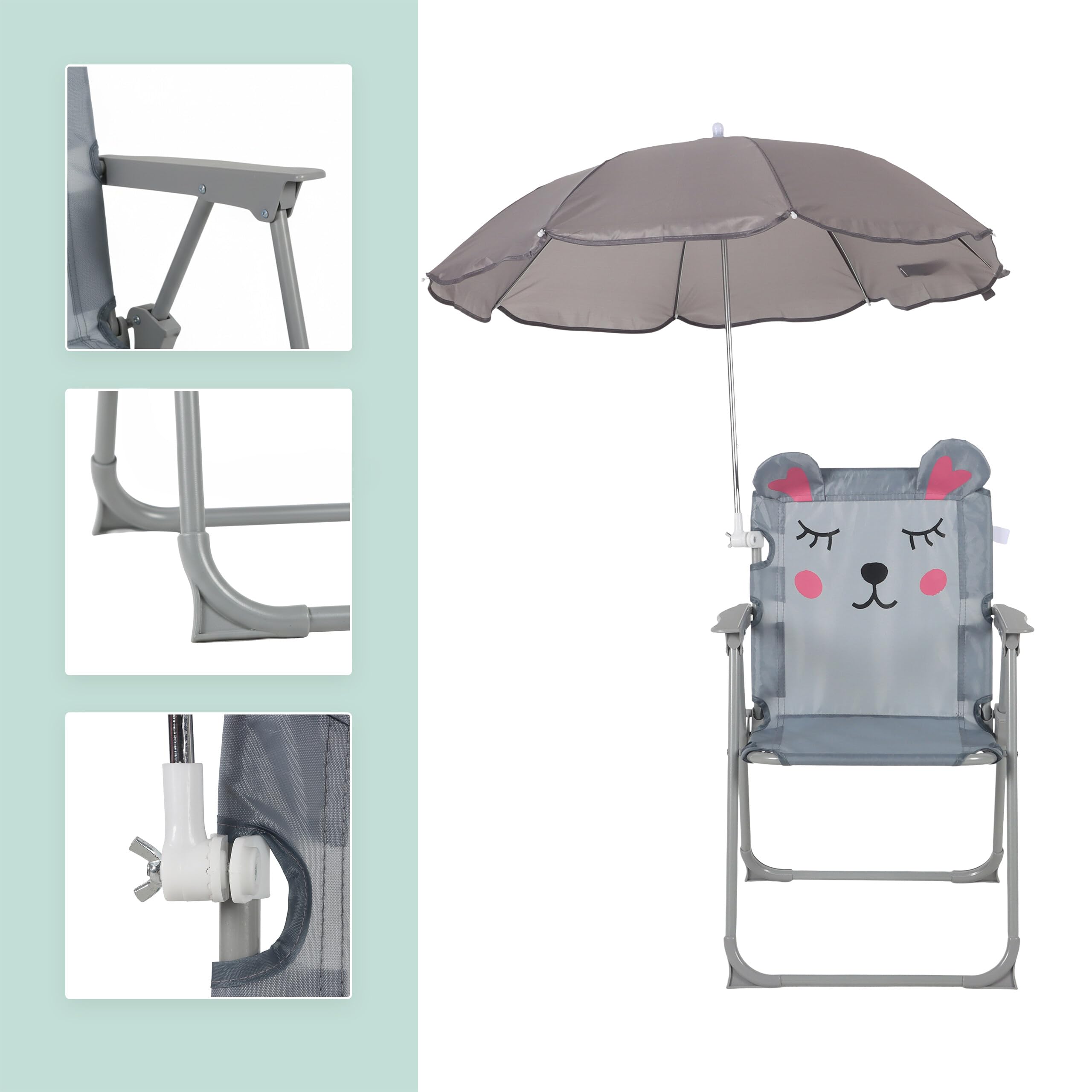 Relaxdays Chaise Pliante Enfant avec Parasol, Motif Souris, Camping/Pique-Nique, 51,5 x 36 x 37,5 cm, Multicolore