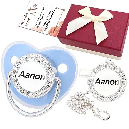 Miniatura 1 de Customized Pacifier and Pacifier Clip with Name, Bling Personalized Pacifier Clip Set with Gift Box, Glitter Crystal Luxurious Dummy Ideal Gift for