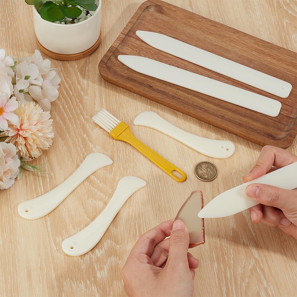 OLYCRAFT 7 piezas de pulidor de plástico para vidrieras plegador de hueso suministros para vidrieras pulidor de plástico FID soporte herramienta con papel artesanía marroquinería y encuadernación