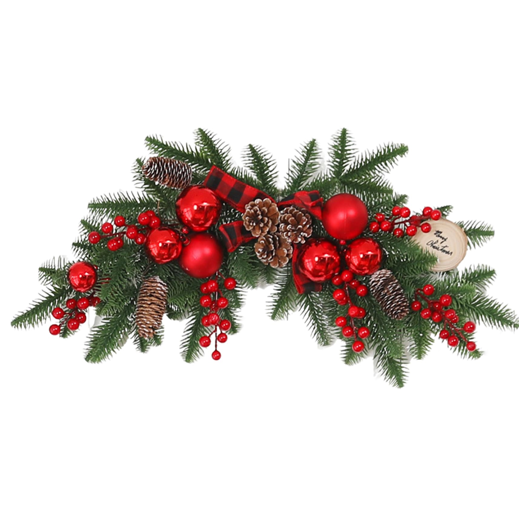 Swag de Noël artificiel 65 cm : l'élégance des baies rouges et boules