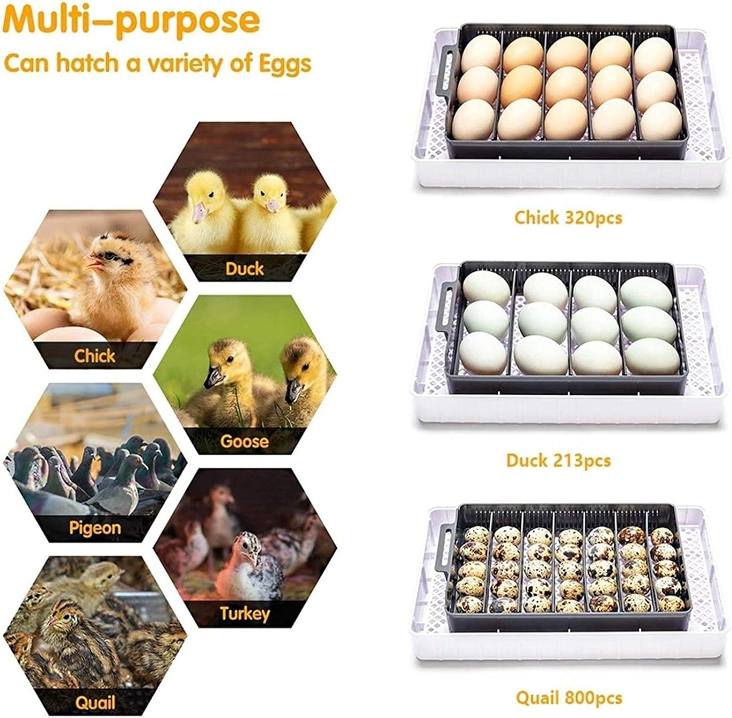 AJLDN Egg Incubator with Automatic Egg Turning, Egg Hatching Incubator with Lab General Purpose 320 Eggs Incubators with Temperature Control for Chickens Ducks Birds,Q : Industrial & Scientific