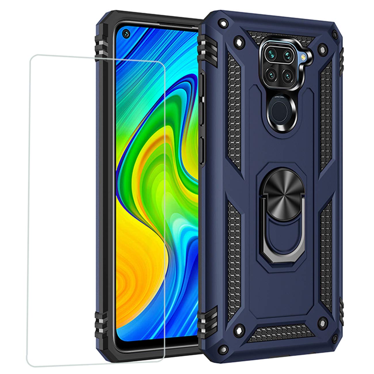 Joytag compatibles para Funda Xiaomi Redmi 9，Carcasa +Cristal Templado Silicona TPU 360 Grados Anillo Giratorio magnético Soporte Caja del teléfono del Coche-Negro — view 20