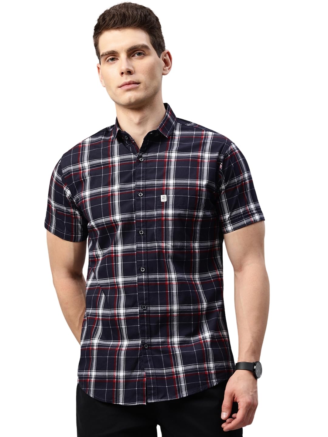 majestic man Slim Fit Short Sleeve Checked Pure Cotton Casual Shirt-picture-12