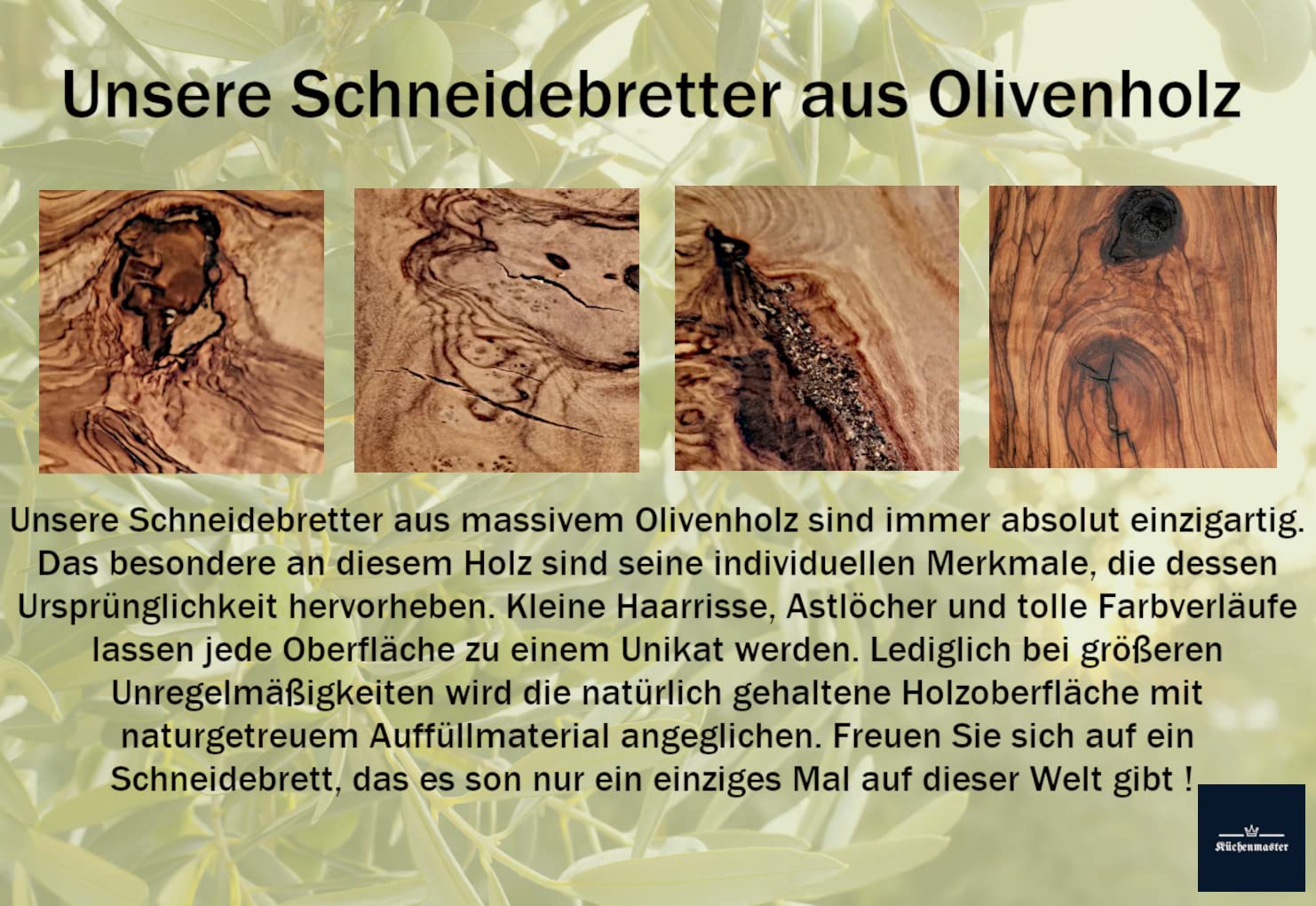 Küchenmaster Snijplank van olijfhout, natuurlijk gesneden (32-34 cm