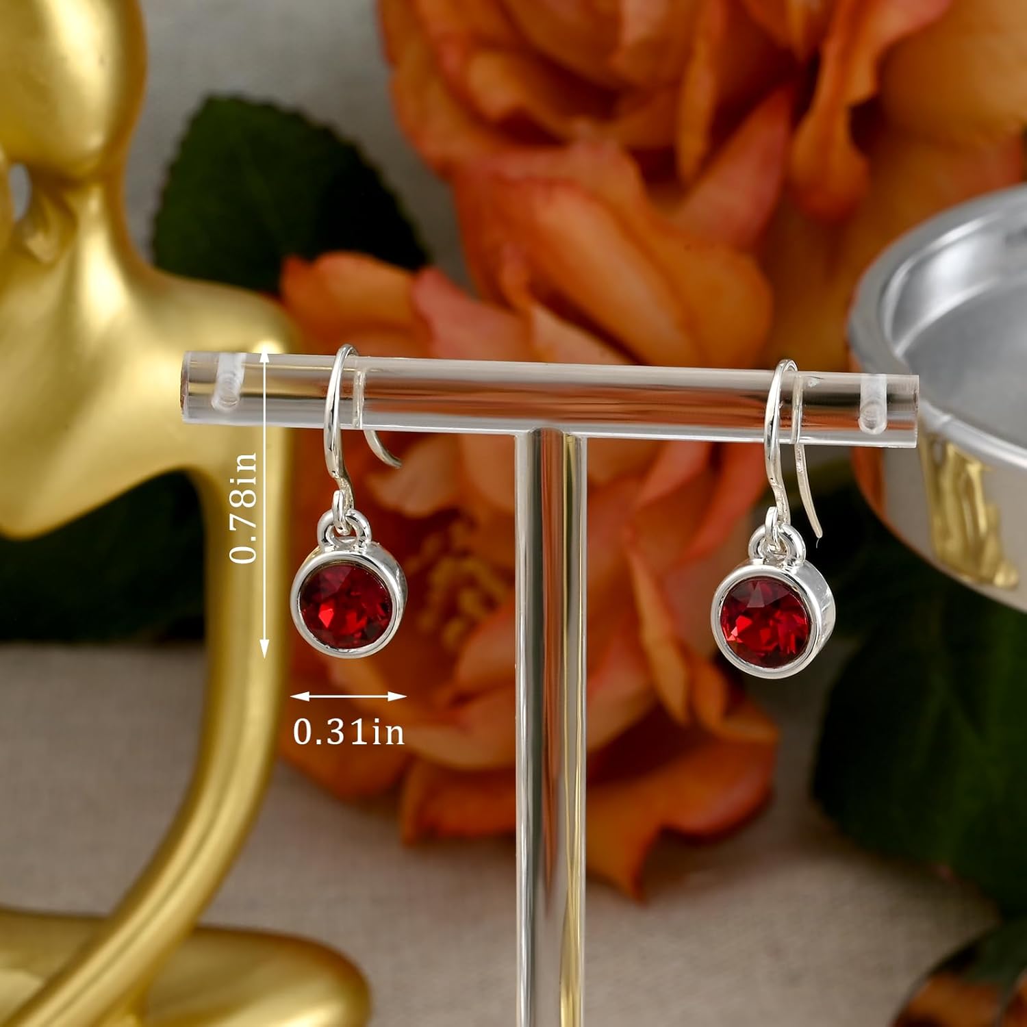 Silver Circle Dangle Earrings for Women with Blue/Green/Red Cubic Zirconia Drop Sparkle Crystal Earrings Birthstone Jewelry - Image 5