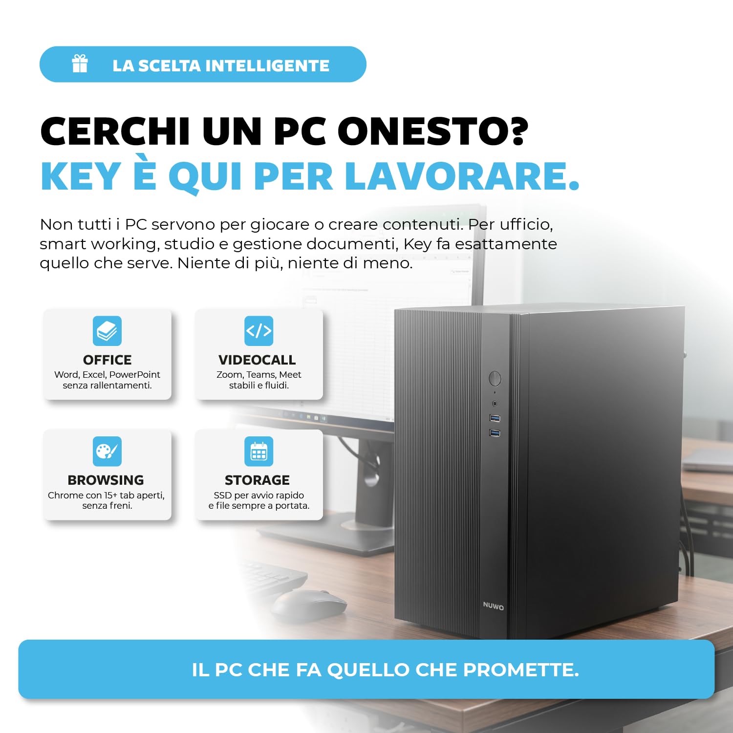 Keydo PC Fisso Desktop i5 fino a 3,8 GHz | Ram 16GB | SSD 256GB | WiFi Usb | Windows 11 Pro | Computer Desktop per Ufficio Casa e Studio - Pronto all’uso