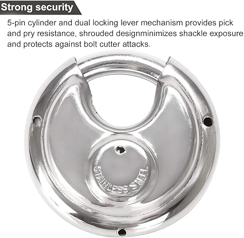 Miniatura 5 de STARVAST - Candado redondo de acero inoxidable, 2 unidades, resistente a la corrosión, 2-34 pulgadas de ancho (llave diferente)