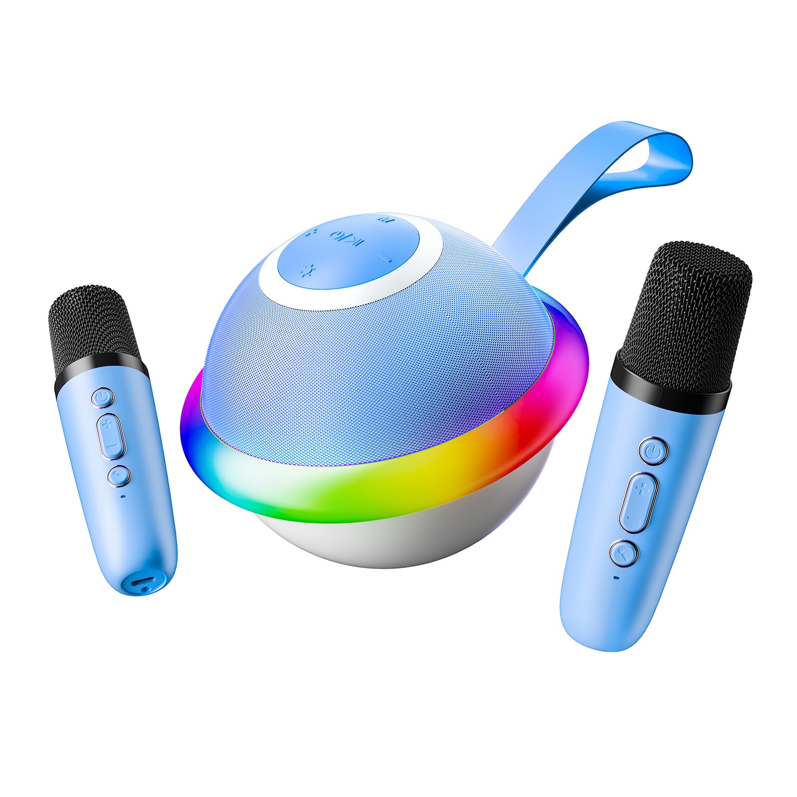 Mini Karaoke Machine for Kids with 2 Wireless Microphones, Portable Bluetooth Speaker Gift for Girls Toys 4, 5, 6, 7, 8, 9, 10, 12+ Years, LED Lights Chritmas Birthday Festival for Party, Home(Blue)