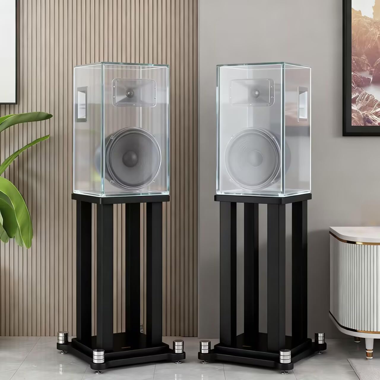 A Pair of Speaker Stands for Large Speakers up to 110lbs, Anti-Slip & Non-Vibration Studio Monitor Stand, Vibration-Absorbing MDF Design, Speaker Stand Pair for Home Theater Studio (Black, 31.4in)