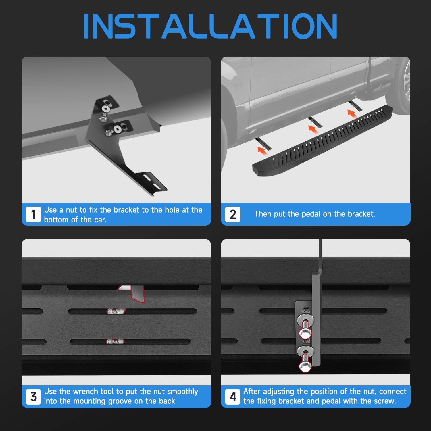 86 inch Running Boards Compatible with 2005-2023 Toyota Tacoma Double Cab/Crew Cab (4 Full Size Doors), Carbon Steel Side Steps Nerf Bars