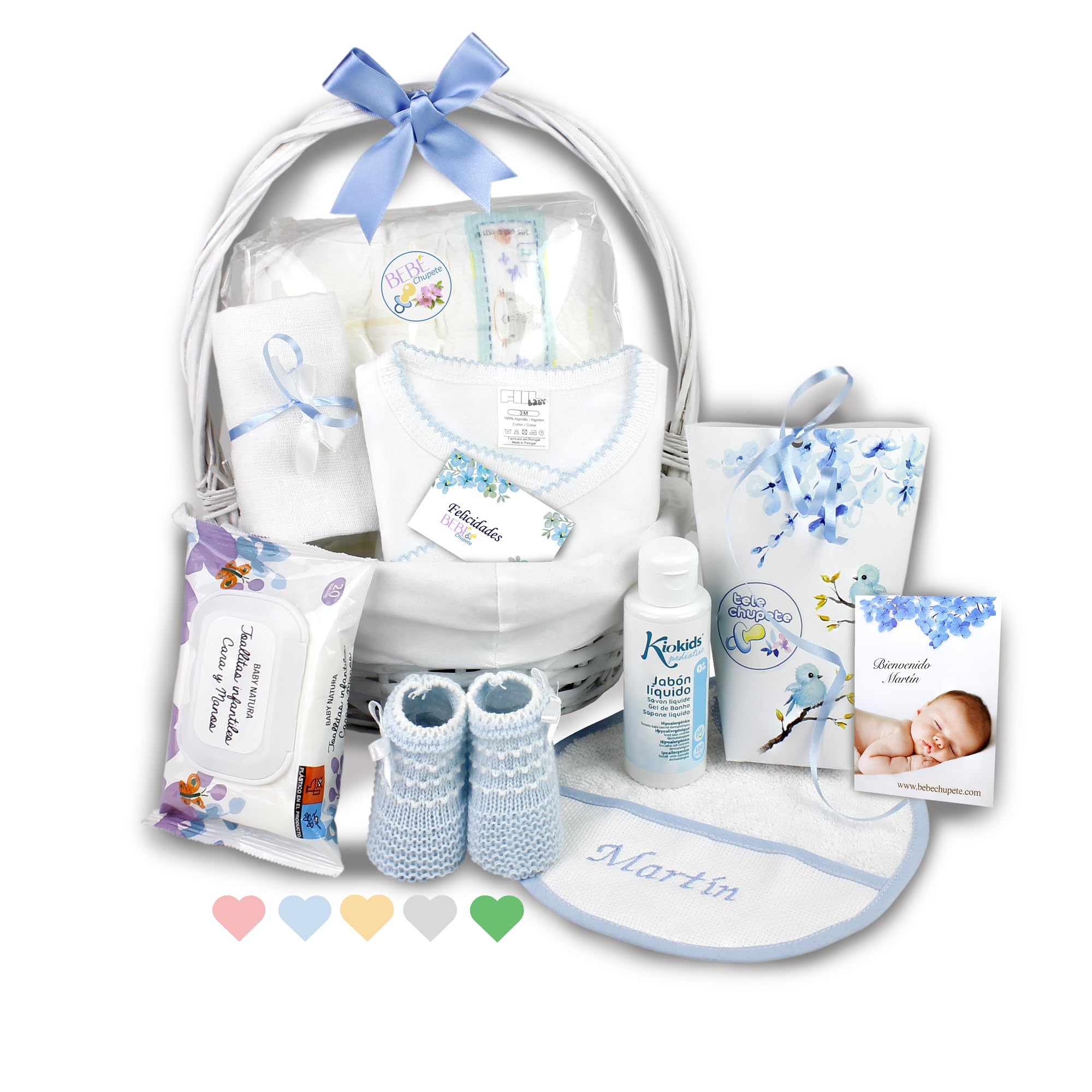 BEBÉCHUPETE Canastilla Bebe Personalizada - Cosas para bebes recien nacidos - Primera puesta bebe recien nacido - Regalos bebes recien nacidos originales - Regalo bebe recien nacido niña/o (Azul)