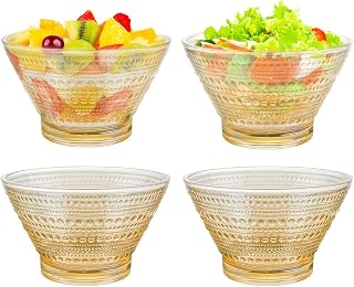 Vintage glass salad bowl, 14oz ice cream bowl,Glass dessert bowl,BPA-Free for fruit, salad, ice cream, snack bowl, party, desk, bathroom, party supplies, etc(Amber)
