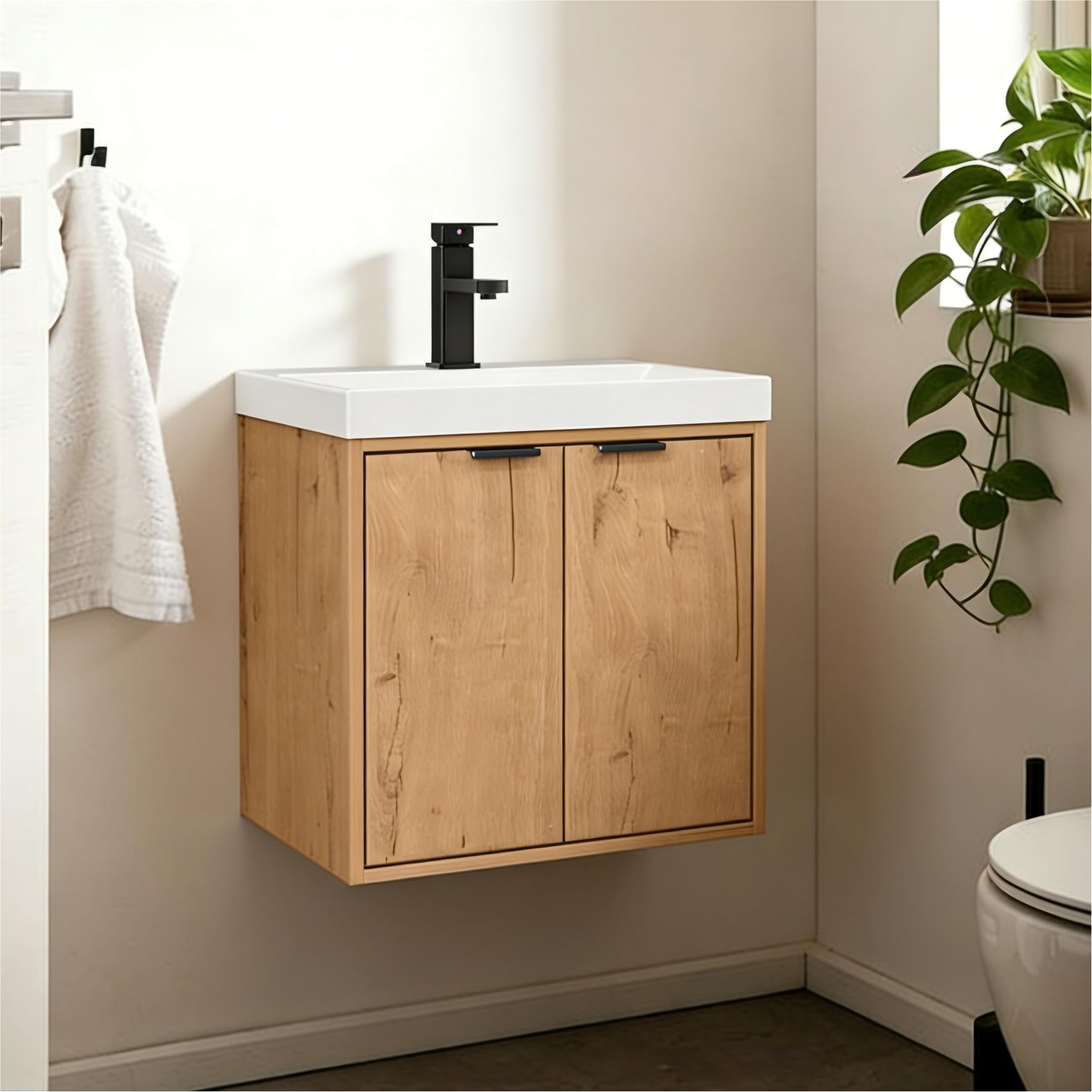 UEV Mobile Bagno a 2 Ante con Lavabo in Resina, 49x37,5x50, Naturale