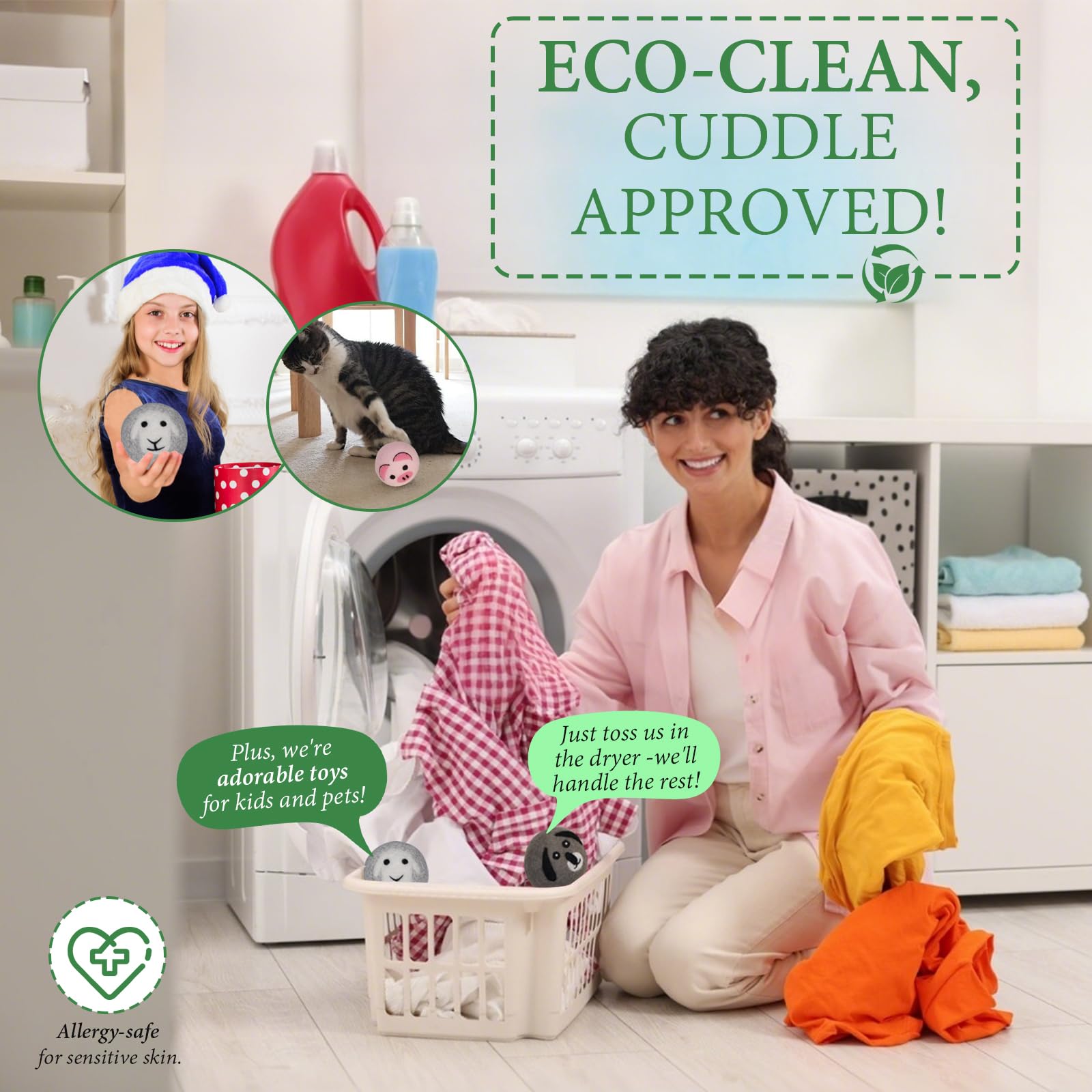 Bolas secadoras de lana XL, paquete de 6 bolas ecológicas para secadora, reutilizables, suaviza la ropa de forma natural, reduce el tiempo de secado y la estática, no más hojas de secadora con bolsa