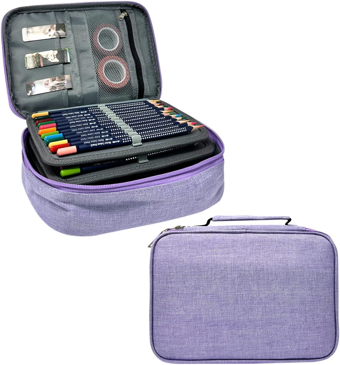 allydrew Large Capacity 72 Slot Pencil Case for Colored Pencils, Stationery Pouch, Lavender