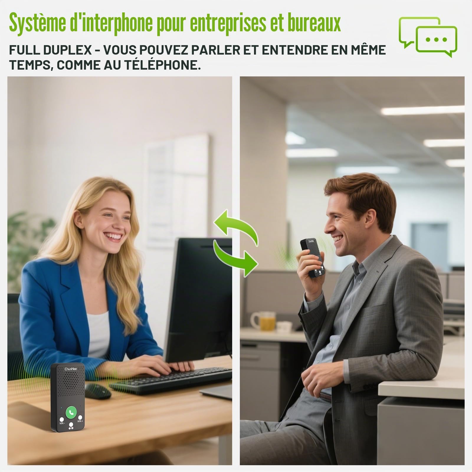 ChunHee Système d'interphone duplex complet pour la maison, système d'interphone à 2 voies | Simple à utiliser, un seul bouton pour appeler/répondre, rechargeable, léger, bon son, interphone pour les personnes âgées
