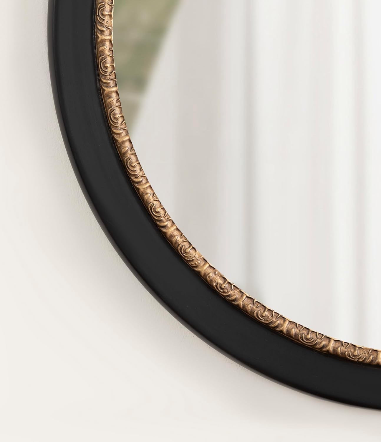 Kate and Laurel Wildomar Decorative Ornate Round Mirror; 26 Inch Diameter; Black; Traditional Ornate Circle Mirror with Carved Detail Design for Bathroom Mirror for Over Sink
