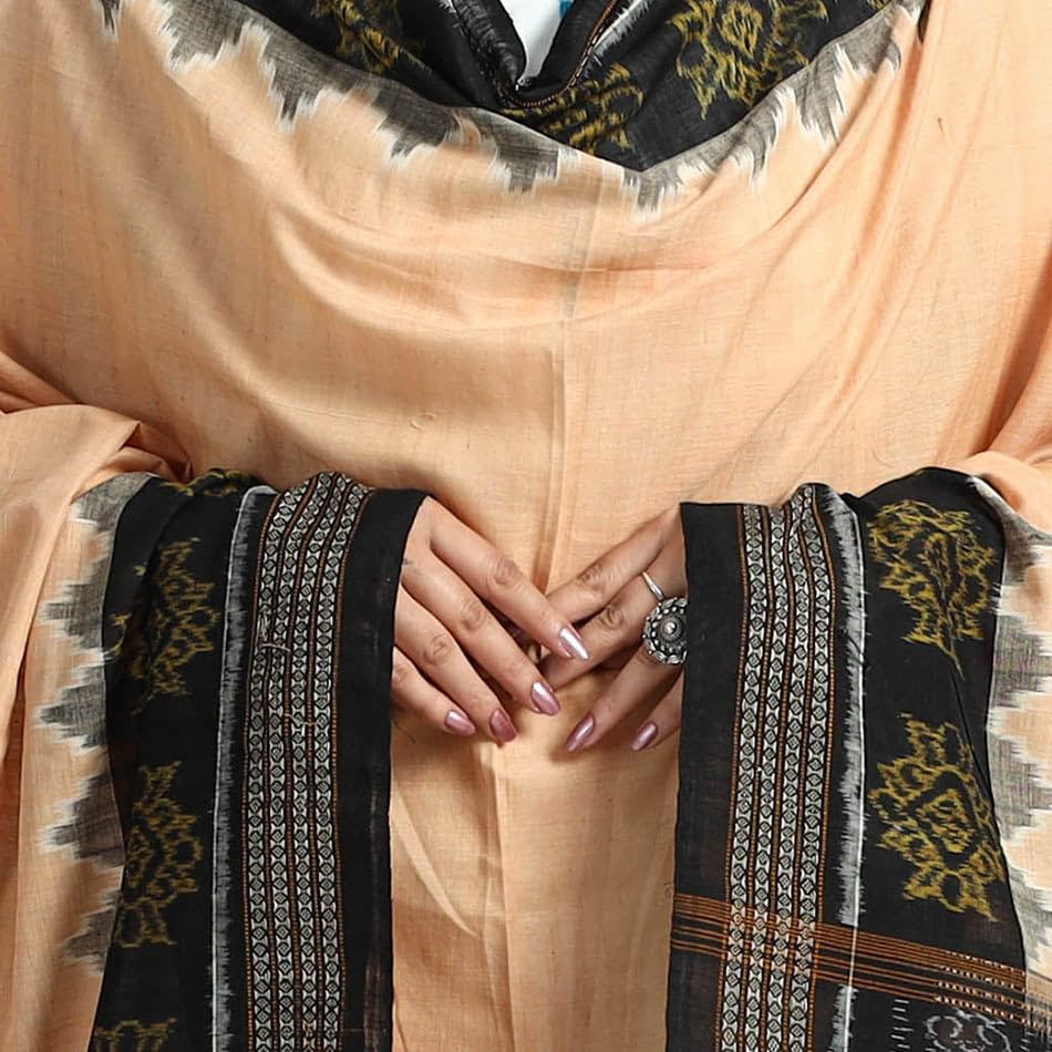 Image of Cotton Dupatta with weaving and Ikat woven border from the Weavers Stole for Girls & Women
