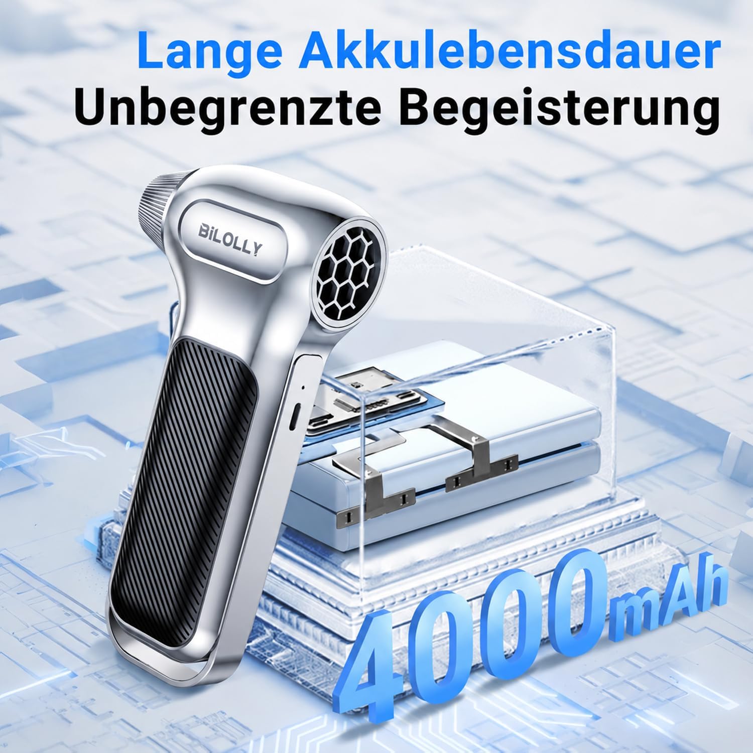 BiLOLLY Compressed Air Duster, 130000RPM Electric Air Duster, Cordless Rechargeable Air Blower, Turbo Fan Mini Blower, Violent Fan with 5 Nozzles for Keyboard, Computer, Laptop, Car & Home