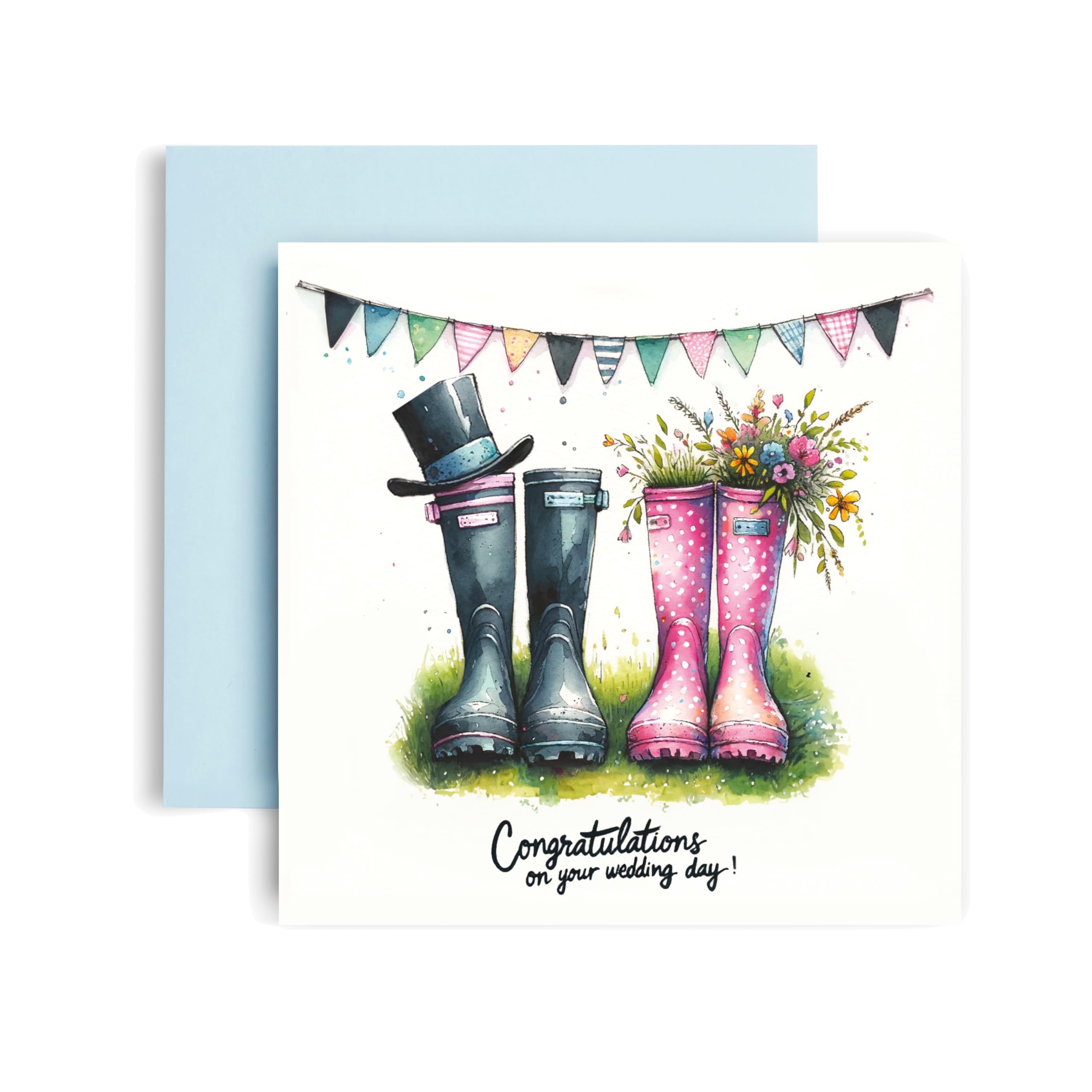 Huxters Wedding Day Card for Couple - Mr and Mrs Greeting Card- Just Married Wellington Boots Card from Friends and Family - Wedding Congratulations Card 14.8cm