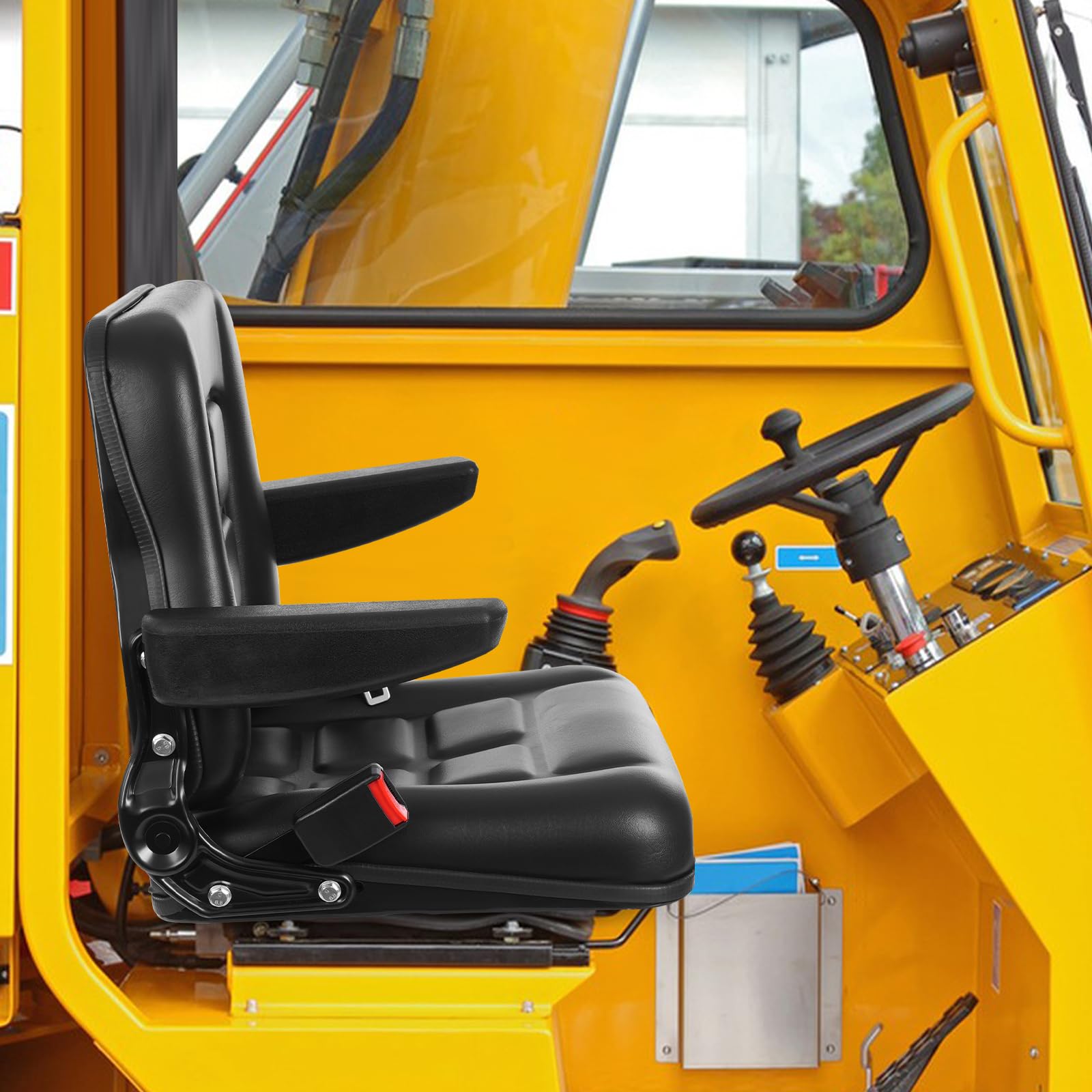 Seggiolino per tosaerba, universale per carrello elevatore, sedile per trattore con schienale regolabile 35-180° e braccioli 0-90°, cintura di sicurezza, per escavatore, skidloader, escavatore