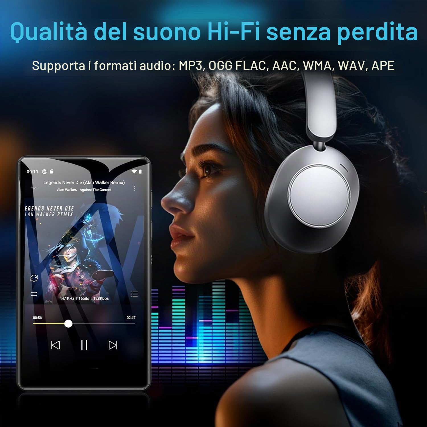 Reproductor MP3 SWOFY 80GB con Bluetooth, WiFi, pantalla táctil 4", mp3/mp4 lettore musicale, Android compat. con Spotify (mp3), Pandora, Amazon Music, Libby, Audible, navegador, expansión 1TB (negro)