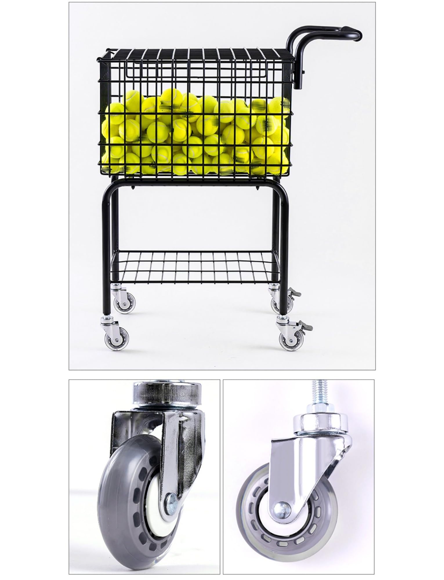 Carrello da tennis con ruote, cestino portatile per raccogliere le palline, contiene 350 palline, ideale per allenatori e giocatori, leggero e facile da trasportare