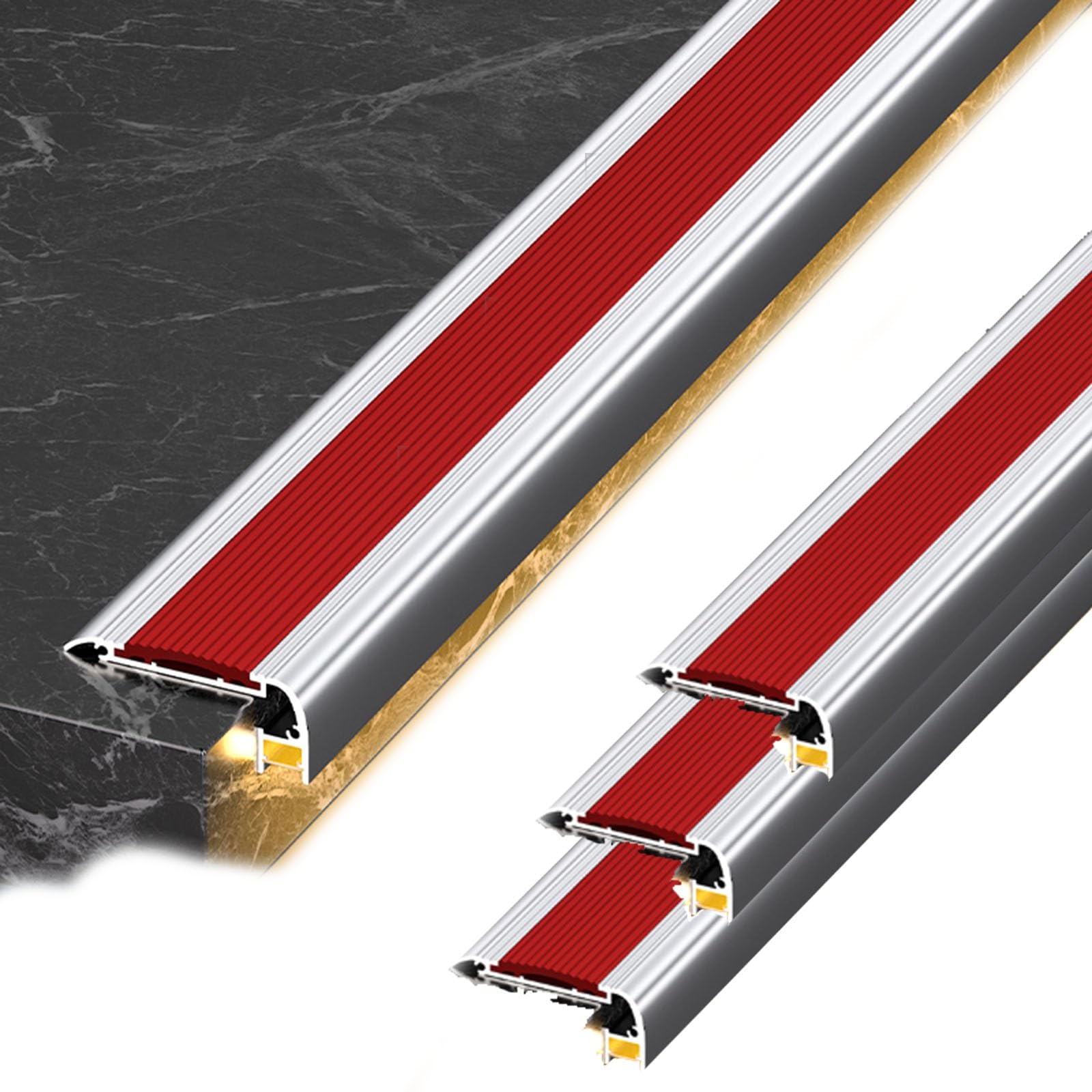 Profilé d'escalier LED aluminium antidérapant rouge pour sécuriser les bords