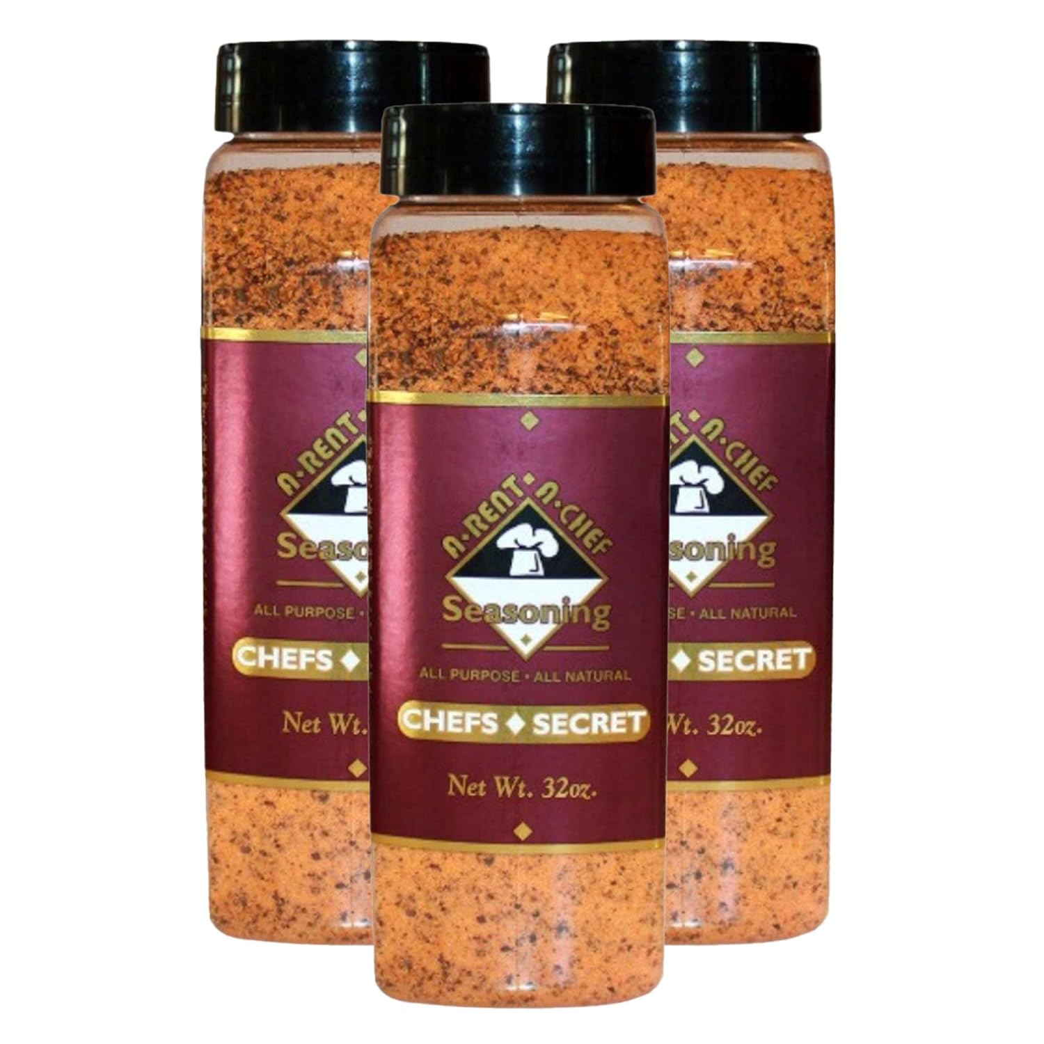 A-Rent-A-Chef All Natural, All Purpose, "Chef's Secret" Seasoning - Gluten Free - MSG Free - 32 oz. - 3 Pack - Made in the USA - Proudly Made in Nebraska