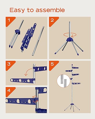 Miniatura 8 de Tendedero plegable para ropa de 70.9 pulgadas, para 35 piezas de ropa, con rieles giratorios de altura ajustable, ahorro de espacio, acero