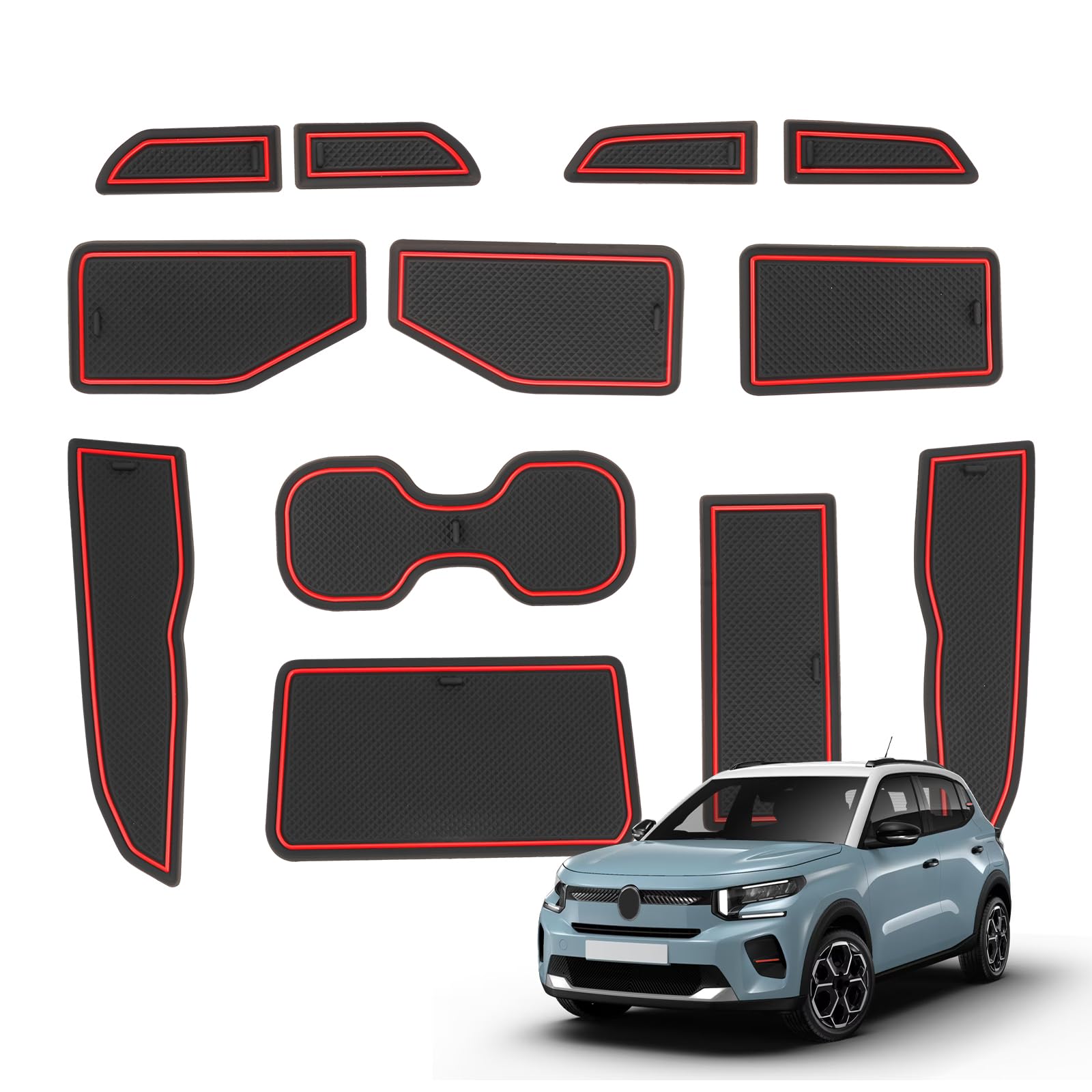 Compatibile con Nuovo Citroen C3 ë-C3 Aircross 2025 2026 2027 Tappetini Antiscivolo per Citroen C3 Aircross Hybrid Tappetini in Gomma per Console Centrale, Porta Bicchieri, Scanalatura Porta
