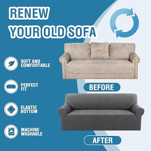 Miniatura 7 de H.VERSAILTEX Fundas de sofá jacquard para sofás de 3 cojines, 1 pieza, funda elástica para sofá, funda gruesa y suave antideslizante para sofá para