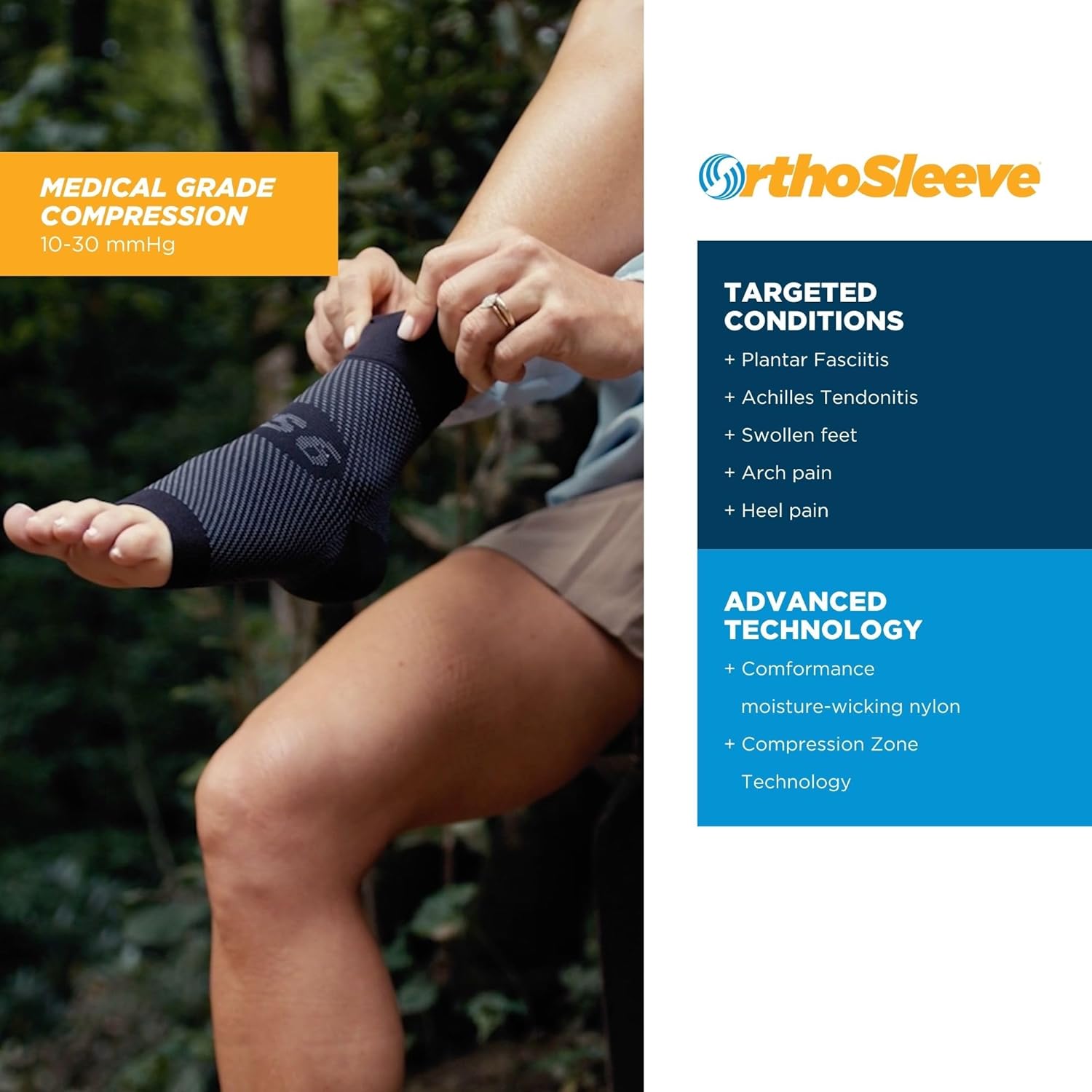 OrthoSleeve FS6 Foot Bracing (Single Sleeve) treats Plantar Fasciitis, Achilles Tendonitis and relieves heel pain in a soft, moisture-wicking fabric - Image 2