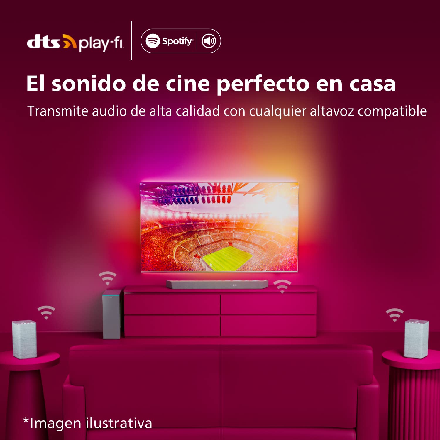 Philips TAB8507/10 Soundbar 3.1 Subwoofer Inalámbrico, Dolby Atmos, Sonido Cinematográfico, HDMI eARC, 600W