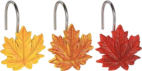 Sunlit Ganchos de cortina de ducha con hojas de arce para otoño, anillos decorativos para cortina de ducha para el hogar, para baño, resina, hojas