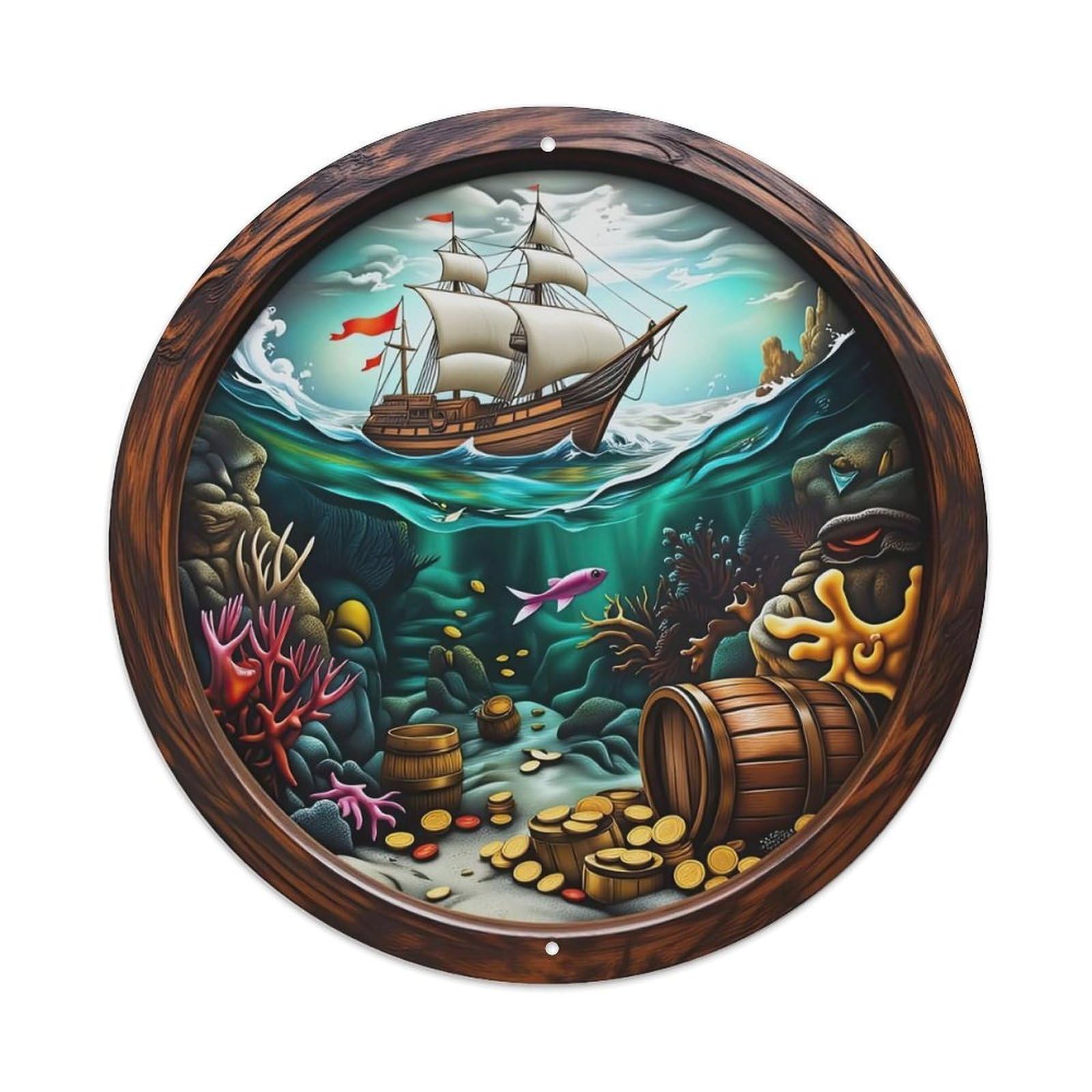 Pirate Ship Underwater Treasure Coral Metal Tin Sign