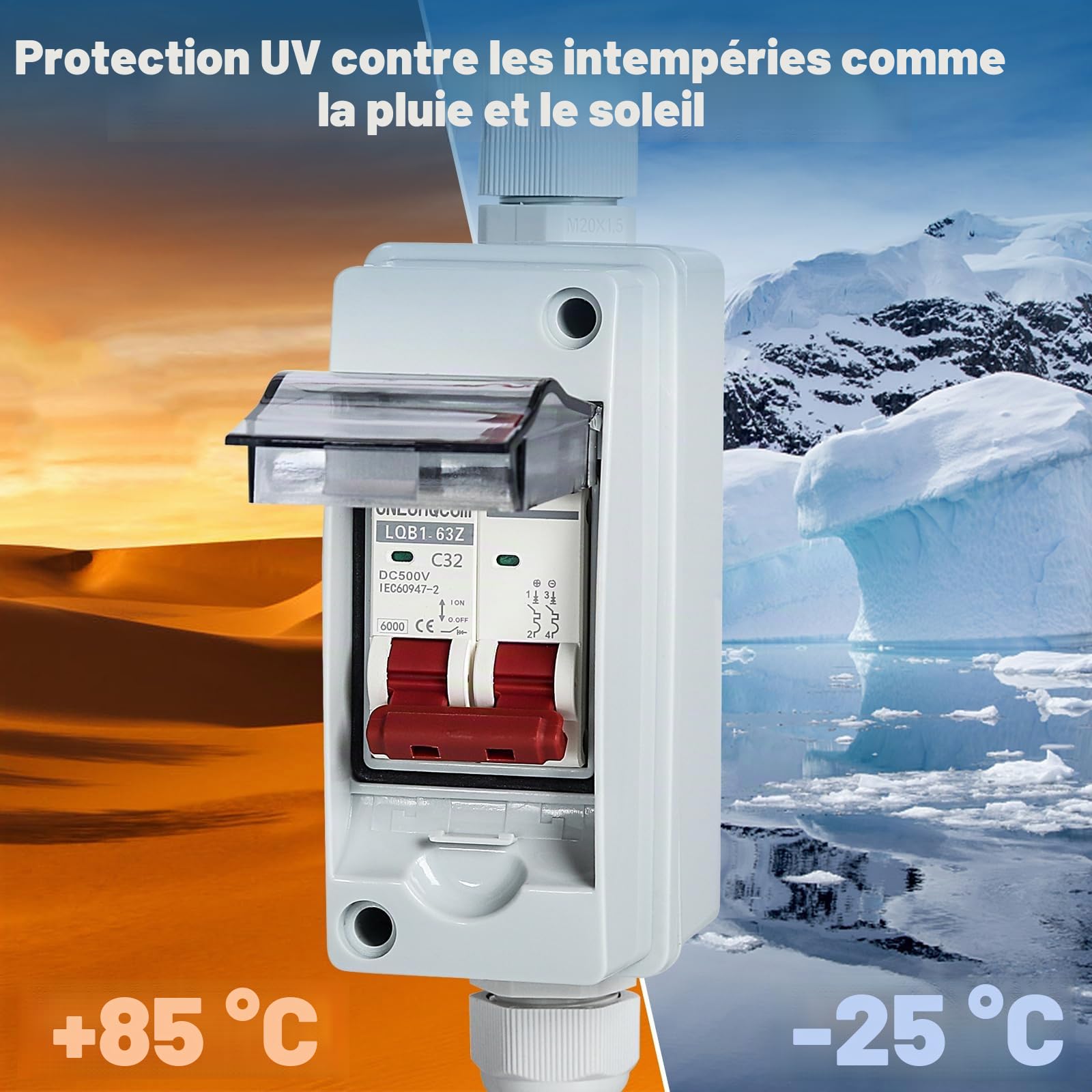 DeWin PV Boîte de Combinaison Solaire, 1 en 1 sur DC500V Interrupteur d'isolement Disjoncteur électriques Extérieur étanche Solaire Photovoltaïque Combiner Box for Système de Panneaux Solaire 32A