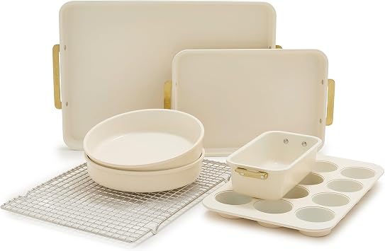 GreenPan Bakeware Ceramic Nonstick 7 Piece Ovenware Set, Cream