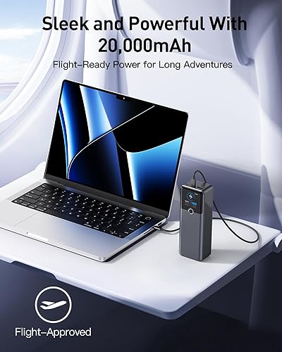 Miniatura 6 de Banco de energía para laptop, 20000 mAh, cargador portátil de 3 puertos con carga rápida de 140 W, pantalla inteligente, para exteriores, compatible