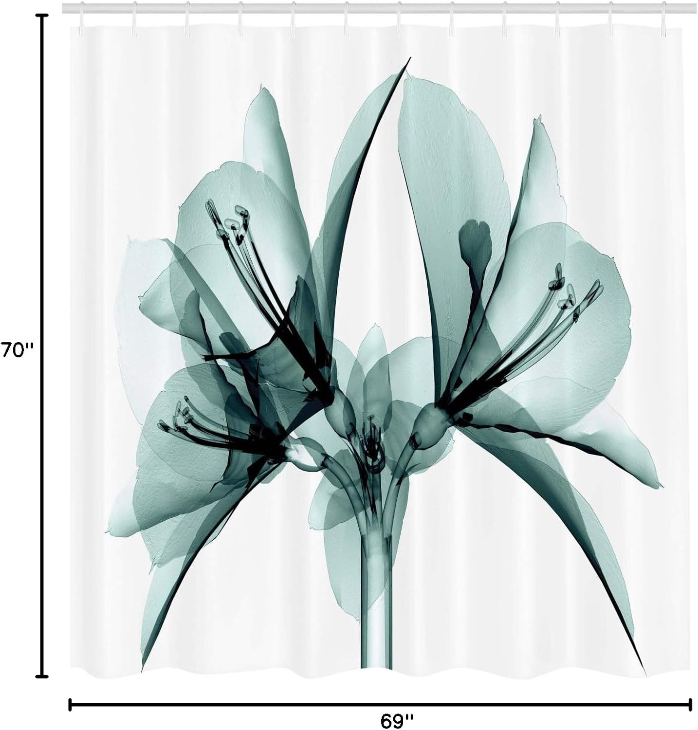 Ambesonne Flower Shower Curtain, Illustration of a Blooming Flower X-ray Vision of Nature Solarized Pattern, Cloth Fabric Bathroom Decor Set with Hooks, 69" W x 70" L, White Teal