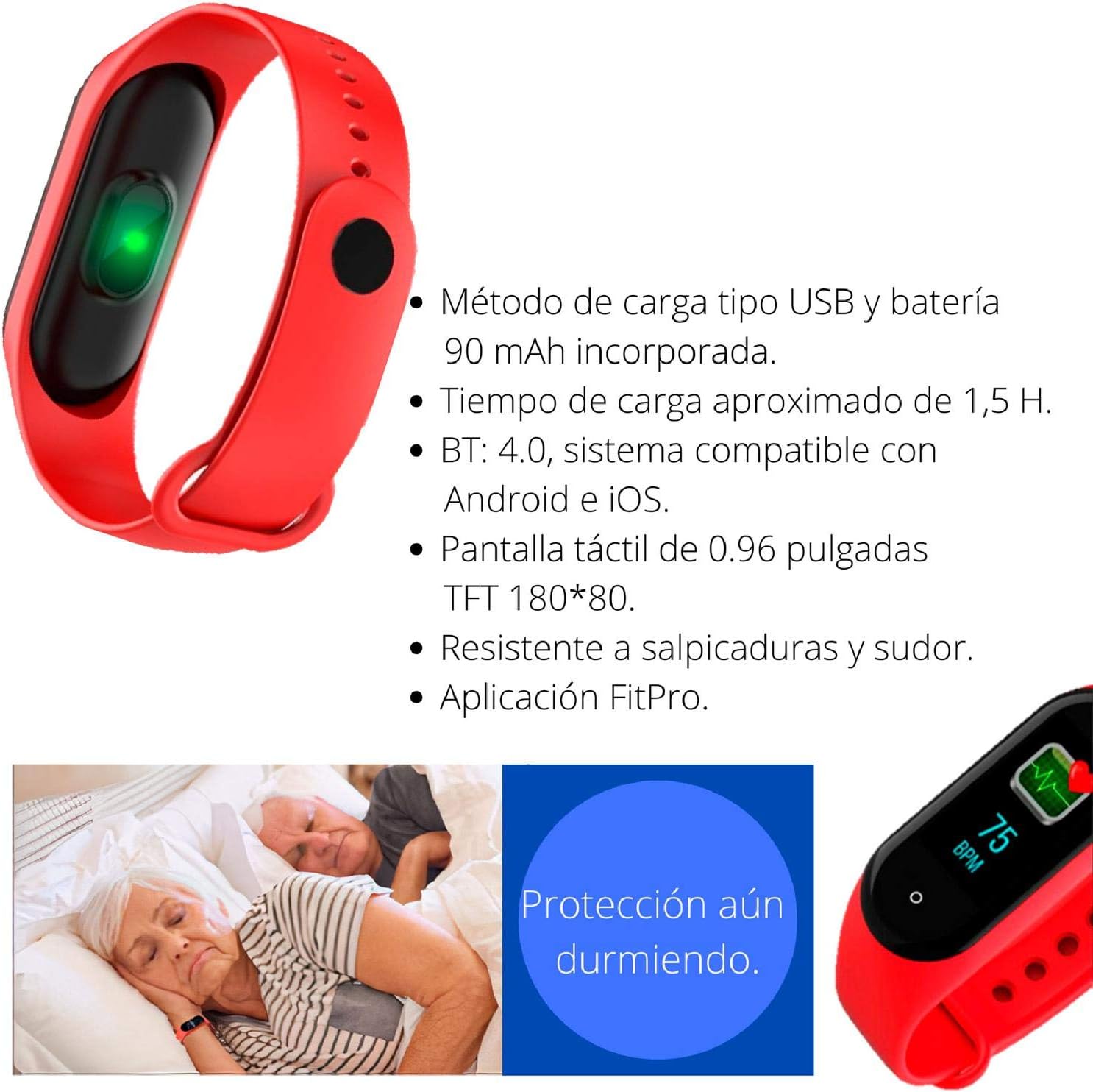 VAK Reloj Smartwatch M4 App Temperatura Health OXIGENO Bluetooth Pulso  Musica - Rojo : Amazon.com.mx: Electrónicos