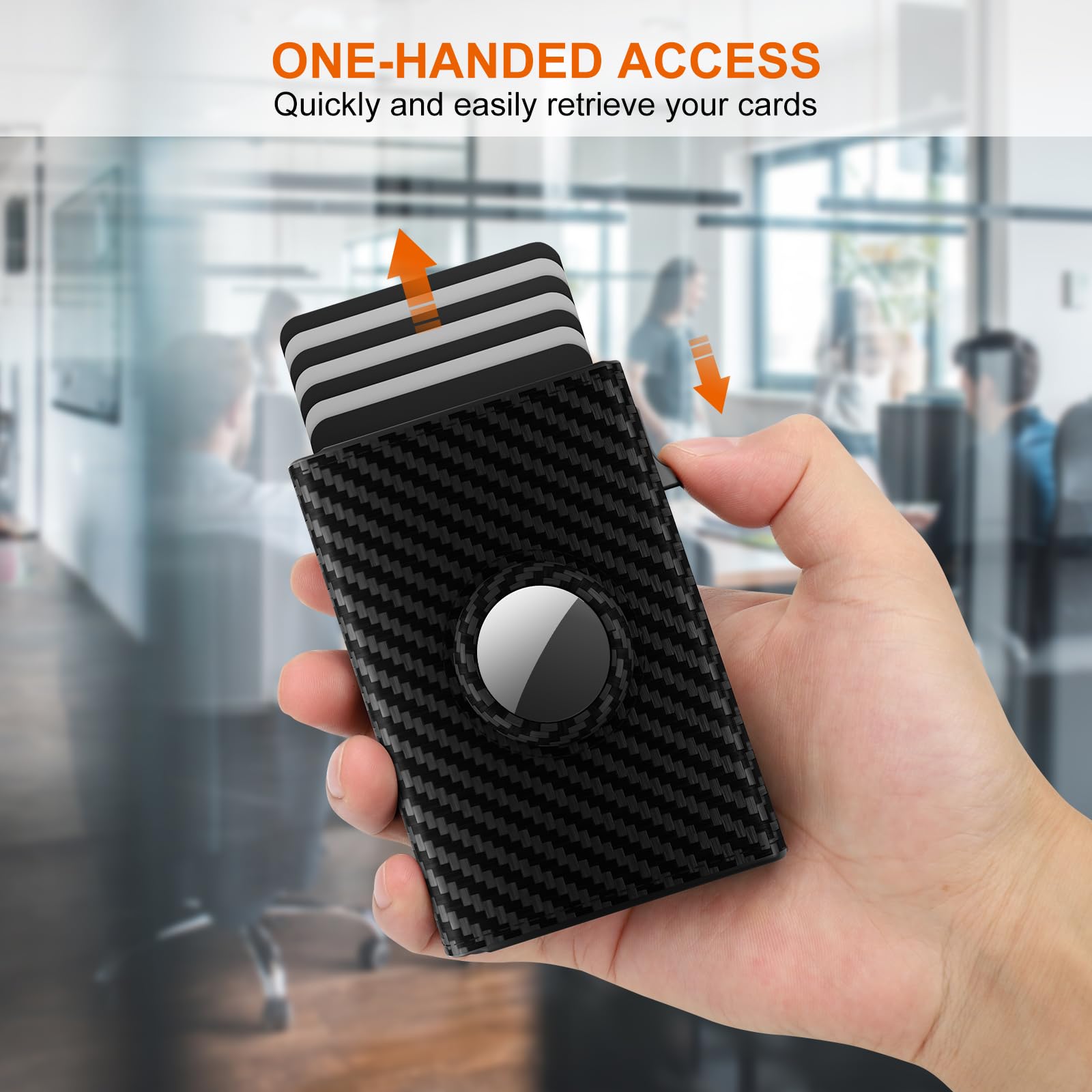Portafoglio AirTag Uomo Slim, Porta Carte di Credito Uomo Minimalista, Blocco RFID, Portacarte Uomo pop-up, Portafoglio uomo Pelle Premium, Capacità per 9-14 carte | Finestra ID | Slot per contanti