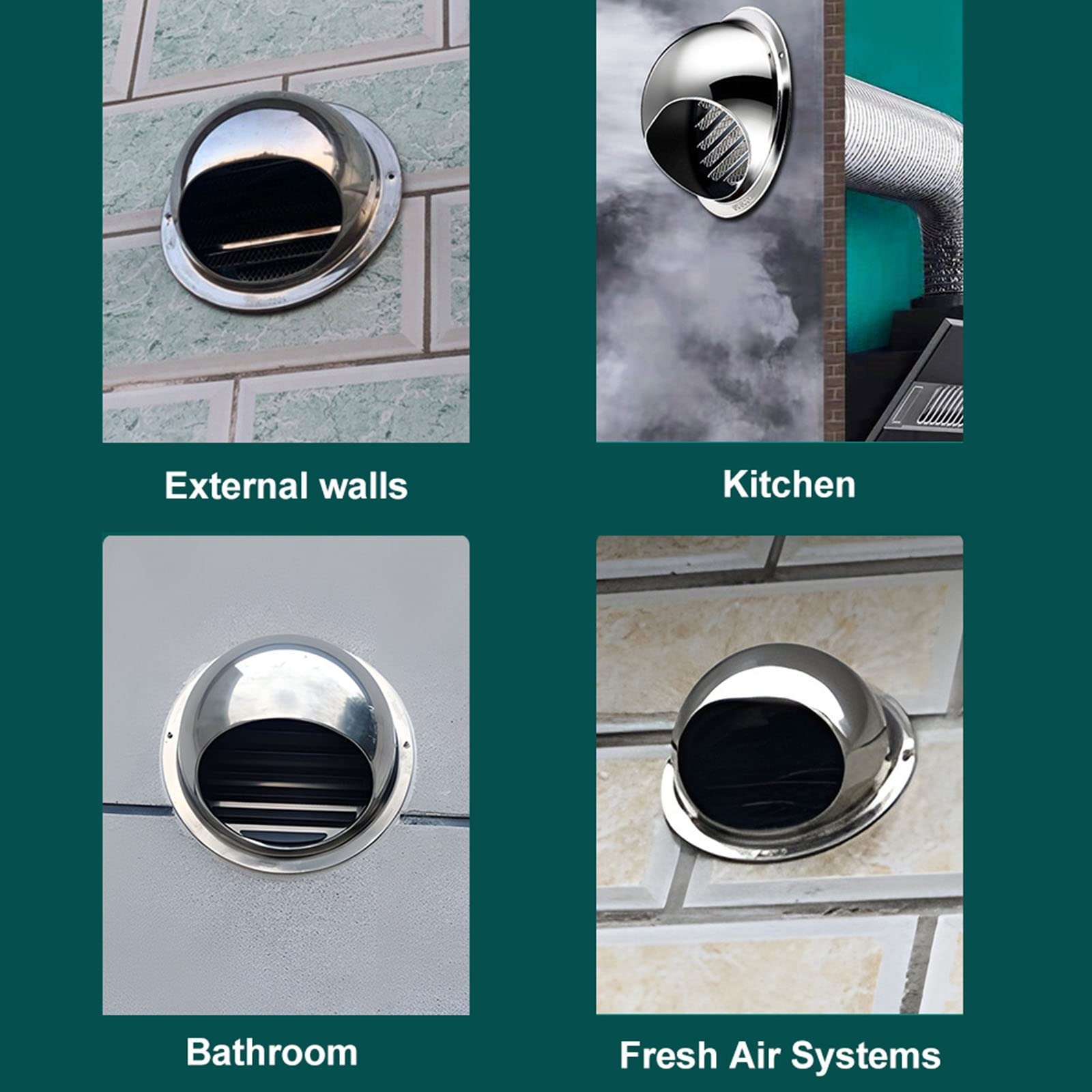 WORDFUN Grille D'aération Circulaire en Acier Inoxydable, Grille Ventilation Hotte, Sortie D’air Murale Ronde, Sortie D'évacuation, Hotte D'échappement, Grille Inclinée À 45 Bouches D'aération