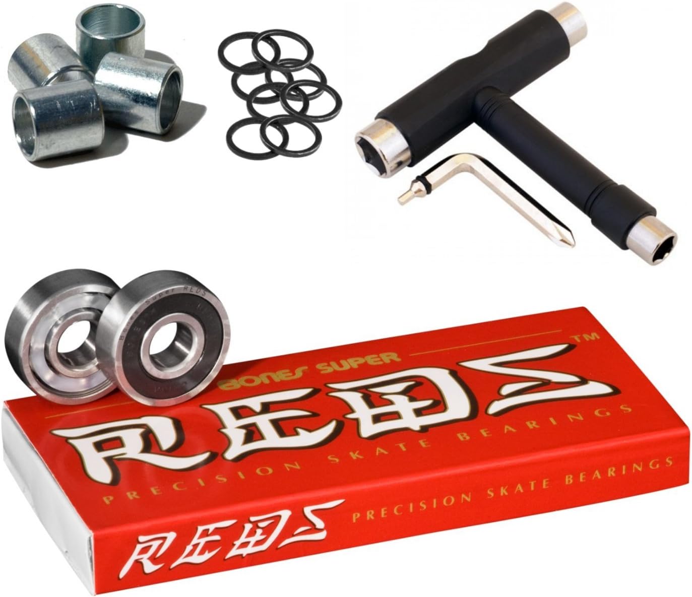 Super Reds Bearings, 8 Pack Set with Spacers, Speed Rings, and T-Tool
