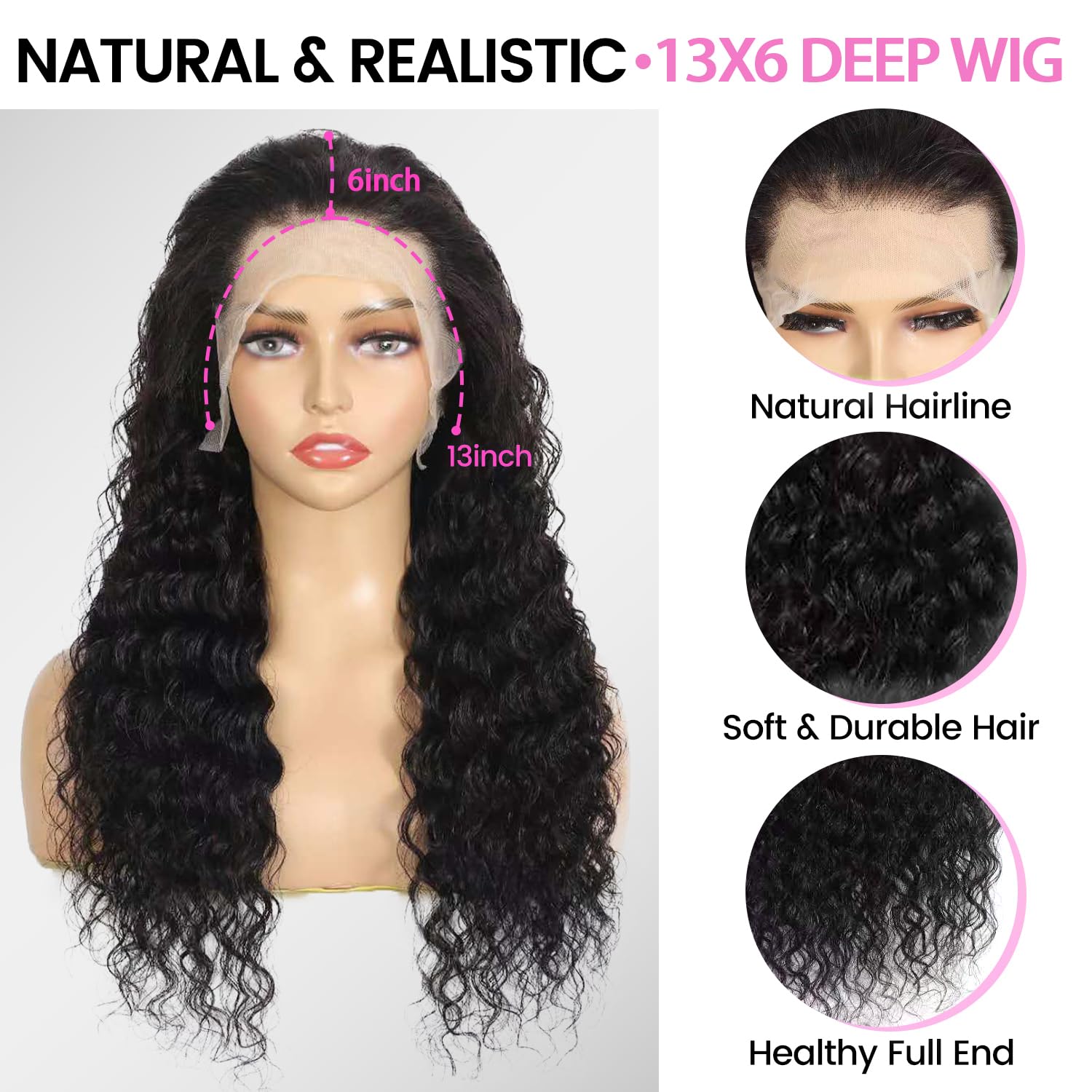 32 Inch Deep Wave Lace Front Wigs Human Hair 13x6 HD Transparent Human Hair Lace Front Wigs 200% Density Curly Wig Pre Plucked Deep Wave Frontal Wig With Baby Hair Natural Color - Image 4