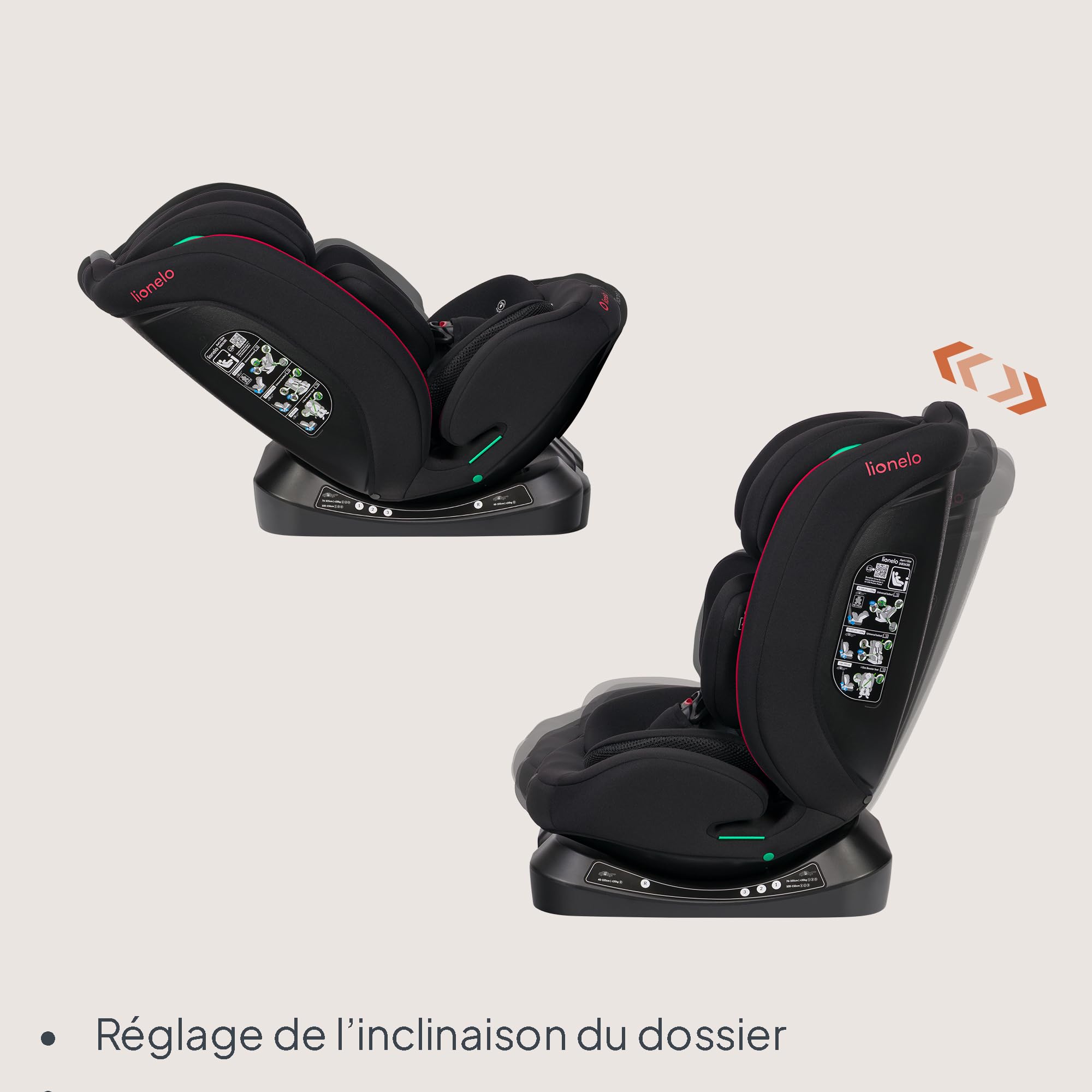 LIONELO AART I-SIZE Si?ge Auto Bébé 40 ? 150 cm, Installation avec Ceinture de Sécurité, Réglage de l'Appui-t?te et de l'Inclinaison, Insert Lombaire et Réducteur, Norme R129 i-Size Standard