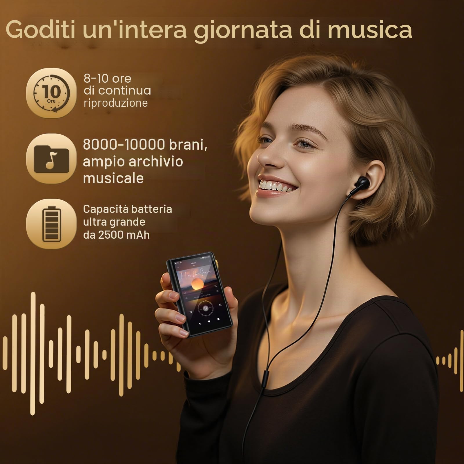 Lettore MP3 Hi-Fi con Bluetooth e WiFi, lettore musicale ad alta risoluzione ZAQE Android 12, DAC DSD senza perdita di dati Flac, Dotato di una scheda di memoria da 64 GB, supporta fino a 512 GB