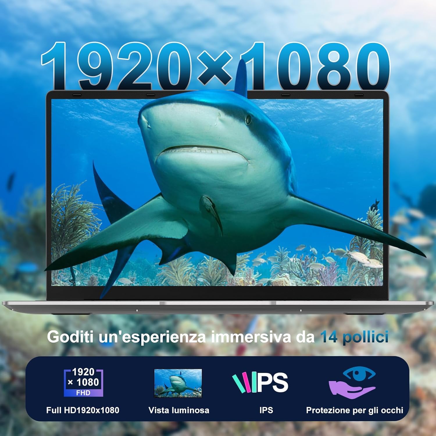 bvate PC Portatile 14" Win 11 Notebook 256 GB ROM Supporta l'espansione SSD 1TB 8GB RAM 2.4G+5G WiFi 1080 FHD BT4.2 USB HDMI con mouse senza fili & adesivi per tastiera Italiana-Grigio