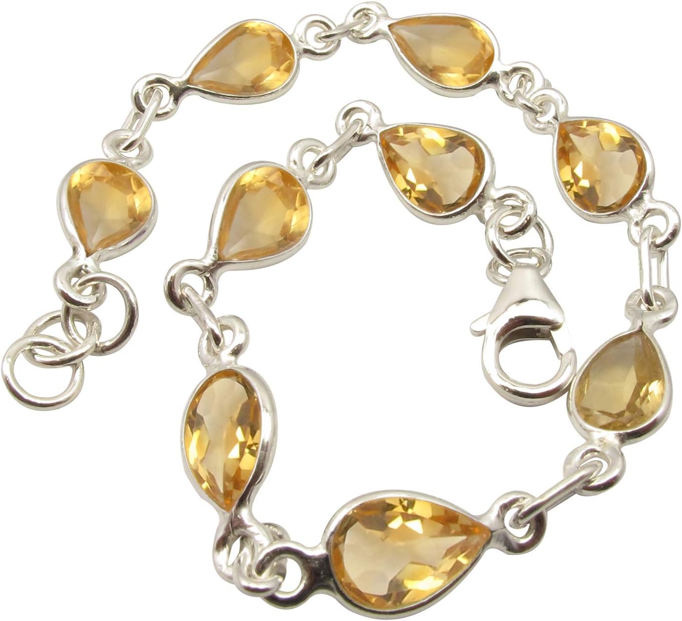 925 Pure Sterling Silver Drop Citrine November Birthstone Bracelet 8.3"