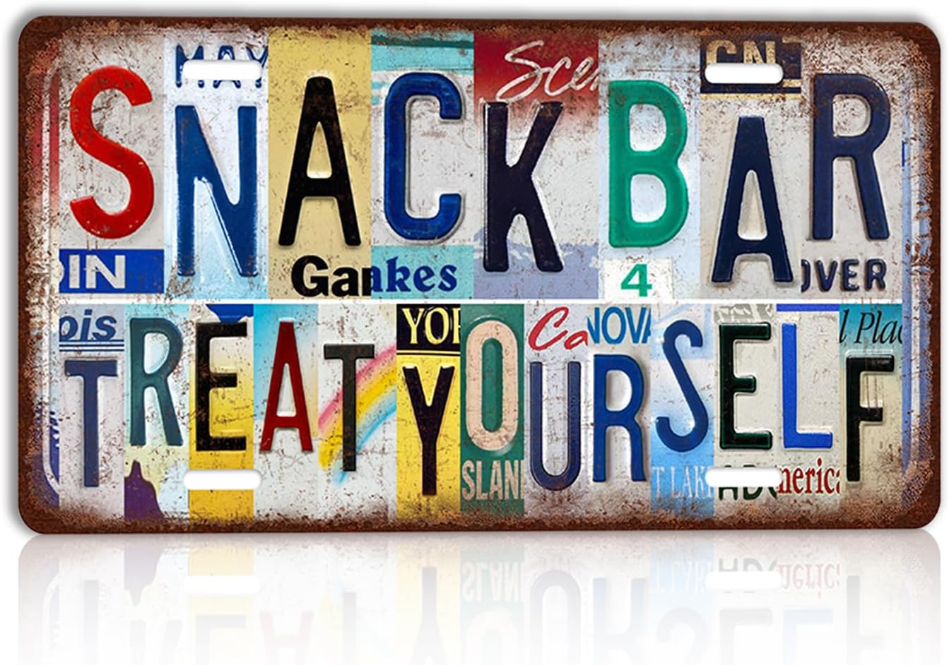 Vintage Snack Bar Treat Yourself Wall Decor License Plate Metal Tin Signs